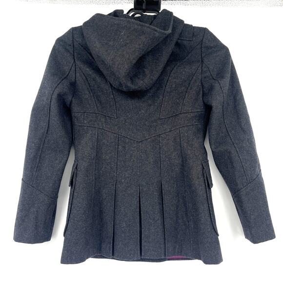 Y2K Miss Sixty Wool Military Hooded Pea Coat Sz S Double Breasted Goth Academia - Picture 4 of 12